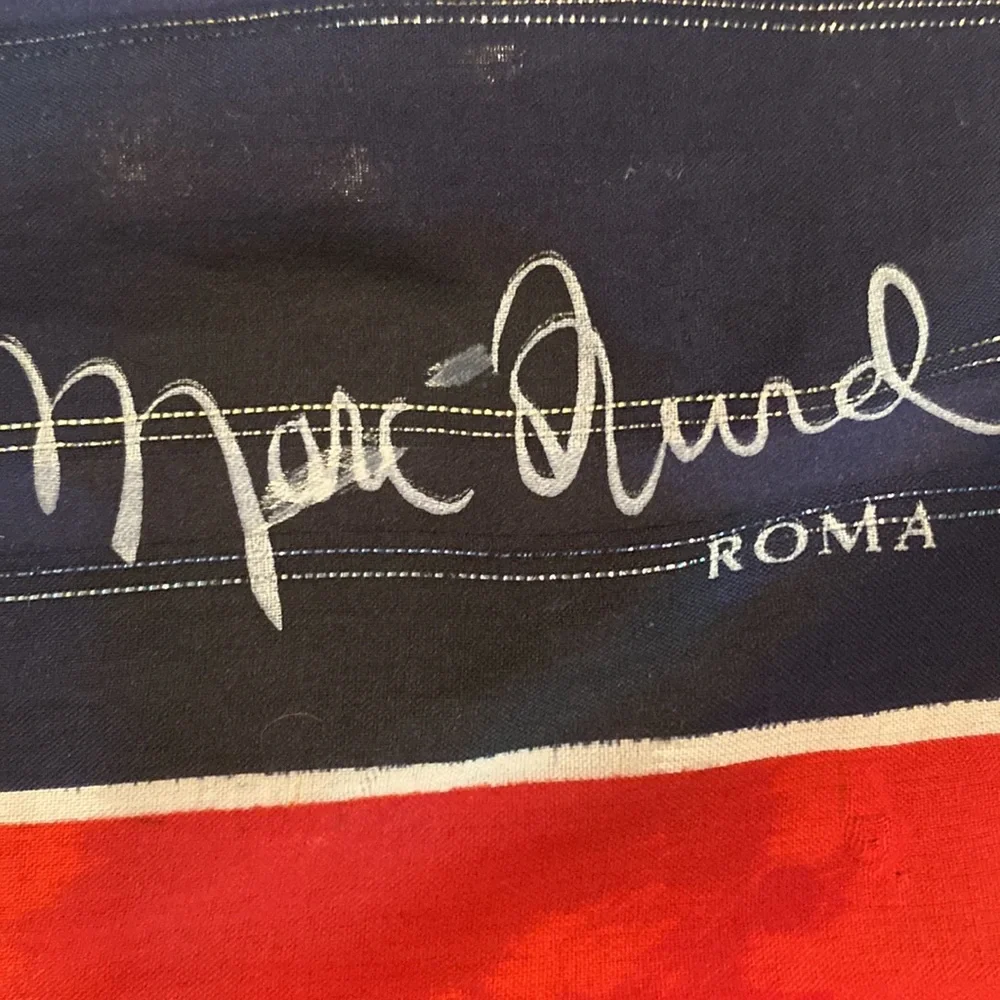Vintage Marc Aurel Roma red white blue square 31.5 x 31.5 metallic thread scarf